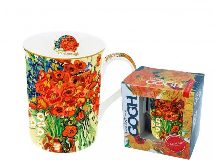 Carmani - Porcelánový hrnek Van Gogh, Vlčí mák ve váze v dárkové krabičce - 360 ml