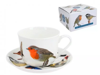 B.E - Porcelánový šálek s podšálkem Garden Birds v dárkové krabičce - 450 ml