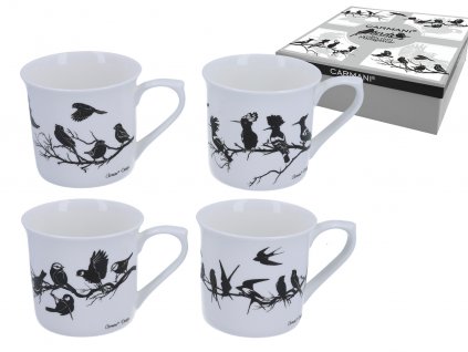 Carmani - Sada Porcelánových hrníčků "Ptáci" v dárkové krabičce - 4*290 ml