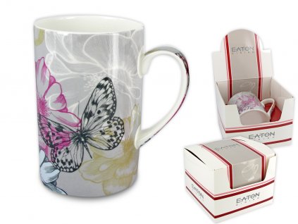 EATON - Porcelánový hrníček "London Buttefly Dream - šedé pozadí" v dárkové krabičce - 350 ml