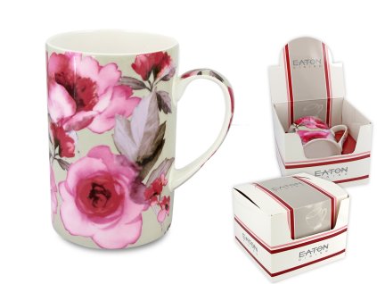 EATON - Porcelánový hrníček "London Peony - šedé pozadí" v dárkové krabičce - 350 ml