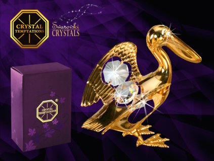 Swarovski - designová figurka "PELIKÁN" s bílými krystaly Swarovski Elements v dárkové krabičce - 7 cm