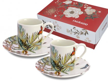 Sagrado - Porcelánové šálky s podšálky na espresso "Motýl na listu" v dárkové krabičce - 2*90 ml