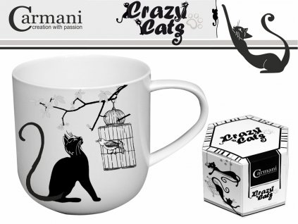 Carmani - Porcelánový hrníček "Kočka a ptáček v kleci" v dárkové krabičce - 500 ml