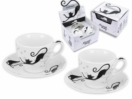 Carmani - Porcelánové šálky s podšálky na espresso "Bláznivé kočky"v dárkové krabičce - 2*100 ml