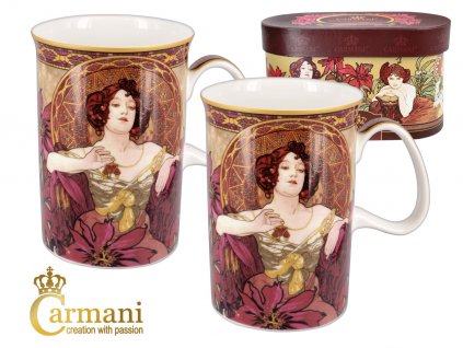 Carmani - Porcelánové hrnky Alfons Mucha v dárkové krabičce - 2*450 ml