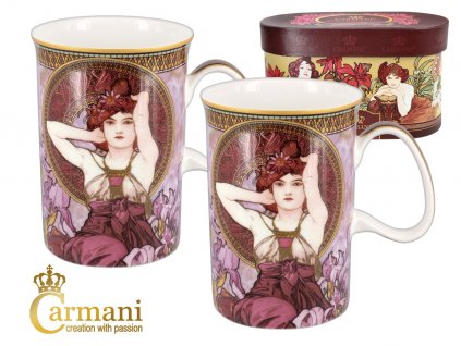 Carmani - Porcelánové hrnky Alfons Mucha "Ametyst" v dárkové krabičce - 2*450 ml