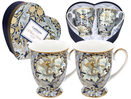 Carmani - Porcelánové hrnky WILLIAM MORRIS  na stopce v dárkové krabičce ve tvaru srdce -2*300 ml