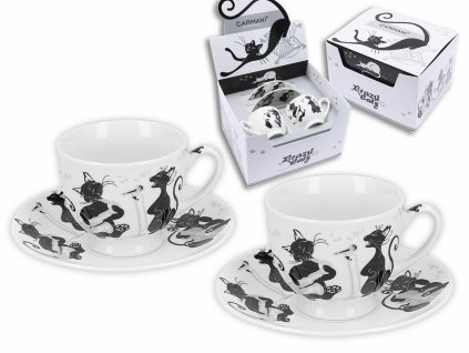 Carmani - Porcelánové šálky a podšálky na espresso Černé zpívající kočky