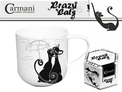 Carmani - Porcelánový hrníček "Kočky pod deštníkem" v dárkové krabičce - 500 ml