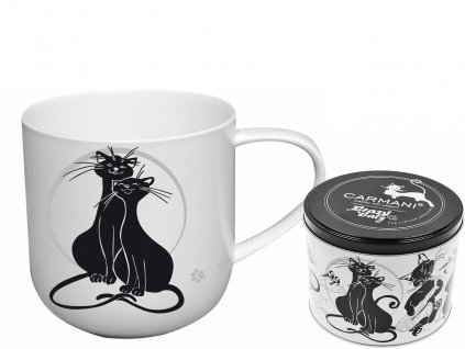 Carmani - Porcelánový hrníček "Mazlící kočky" v plechové dóze - 500 ml