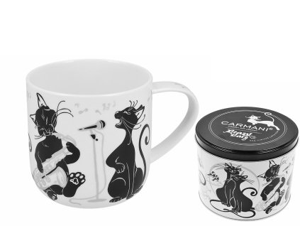 Carmani - Porcelánový hrníček "Zpívající kočky" v plechové dóze - 500 ml