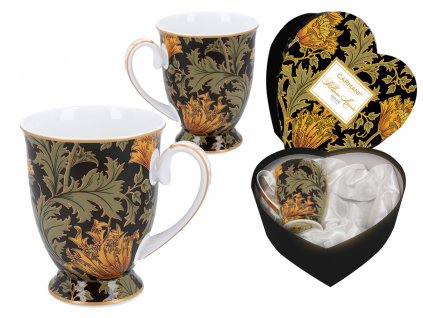 Carmani - Porcelánové hrnky WILLIAM MORRIS III na stopce v dárkové krabičce ve tvaru srdce -2*300 ml