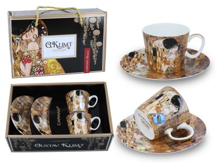 Carmani - Porcelánové šálky s podšálkem G. Klimt na espresso v dárkové krabičce- 2*100 ml