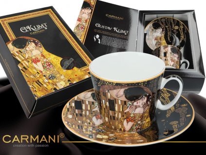 Carmani - Porcelánový šálek s podšálkem G. Klimt "Polibek" v dárkové krabičce - 250 ml