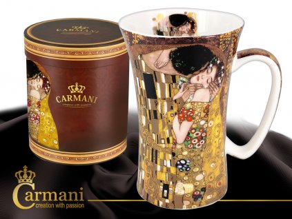 Carmani - Velký porcelánový hrnek G. Klimt v dárkové krabičce, Polibek - 700 ml