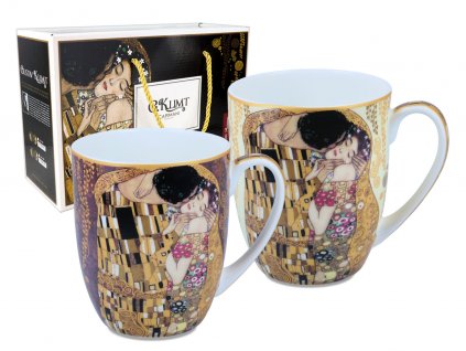 Carmani - Porcelánové hrnky G. Klimt, Polibek v dárkovém kufříku - 2*450 ml