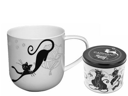 Carmani - Porcelánový hrníček "Skákající kočka" v plechové dóze - 500 ml