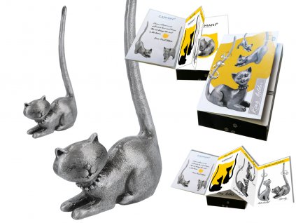 Carmani - Kovový stojánek na šperky ve tvaru kočky "Minda" v dárkové krabičce - 4*8 cm
