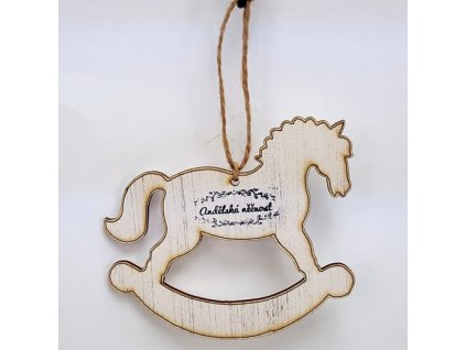 Dřevěná dekorace houpací koník na zavěšení s nápisem Andělská něžnost - 15 cm