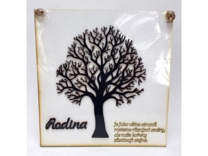 Dřevěná deska 21,5x22,5cm bílá s 3D stromem a nápisem - Rodina je jako větve stromů
