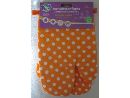 Chňapky BA s magnetem bez podšívky Bílé puntíky na oranžovém podkadu
