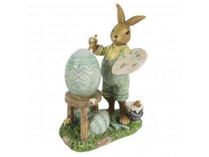 Clayre & Eef - Figurka zajíce zdobícího velikonoční vajíčka - 11*7*15 cm