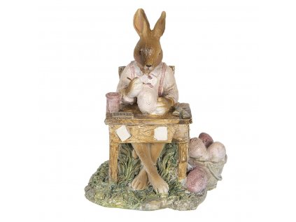 Clayre & Eef - Sedící zajíc za stolem a malující vajíčka - 11*9*14 cm