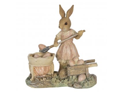 Clayre & Eef - Figurka zaječky s trakařem nabírající vajíčka - 12*6*12 cm