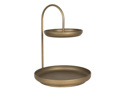 Clayre & Eef - Dvoupatrový etažér v barvě zlato-měděné patiny - 31*30*40 cm