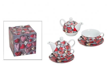 Porcelánová čajová souprava pro jednoho HEART v dárkové krabičce - (konvička 400 ml, šálek 200 ml)