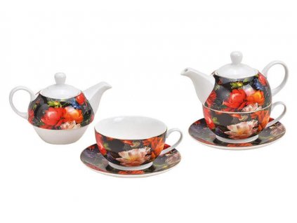 Porcelánová čajová souprava pro v květinovém dekoru - (konvička 400 ml, šálek 200 ml)