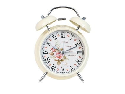 Clayre & Eef - Nostalgický budík v retro stylu s motivem květů růží - Ø 12*15 cm / 1x AA