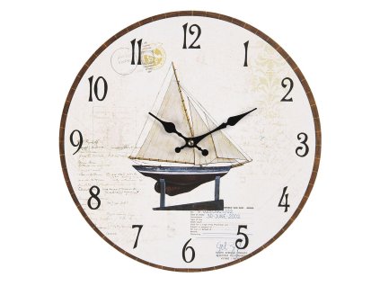 Clayre & Eef - Nástěnné hodiny SAILING BOAT - Ø 34*3 cm / 1*AA