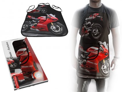 Carmani - Kuchyňská zástěra "červená MOTORKA" V dárkové krabičce - 77*59 cm