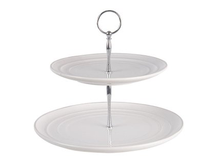 Clayre & Eef - Dolomitový dvoupatrový etažér CREME - Ø 28*23 cm