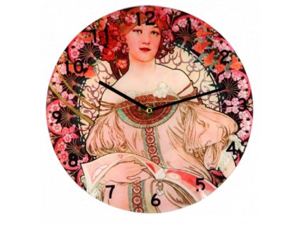 Nástěnné hodiny v dekoru A. MUCHA "Květy" - 30 cm