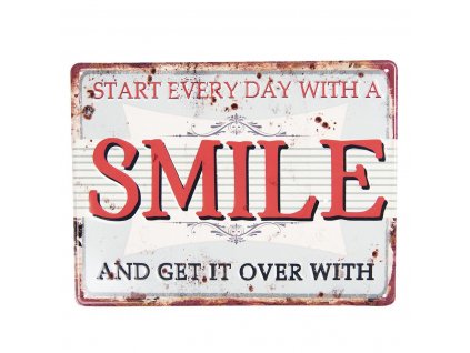 Clayre & Eef - Plechová cedule START EVERY DAY WITH SMILE - 25*20 cm