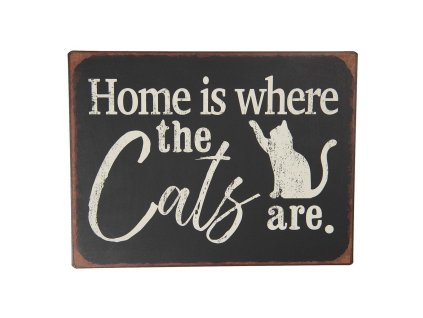 Clayre & Eef - Plechová cedule WHERE CATS ARE - 35*26 cm