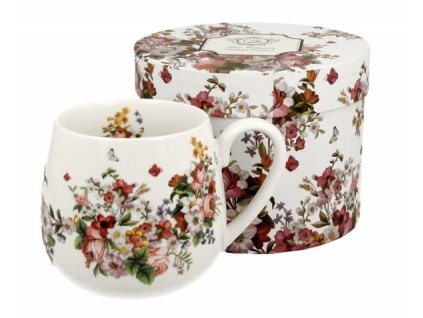 Porcelánový hrnek buclák "VINTAGE FLOWERS - WHITE" v dárkové krabičce - 430 ml