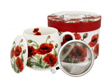 Porcelánový hrnek buclák s víčkem a sítkem "Vlčí mák" v dárkové krabičce - 430ml