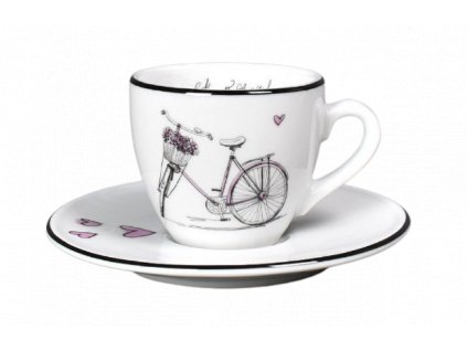Porcelánový šálek s podšálkem na espresso dámské kolo s černou linkou - 90 ml