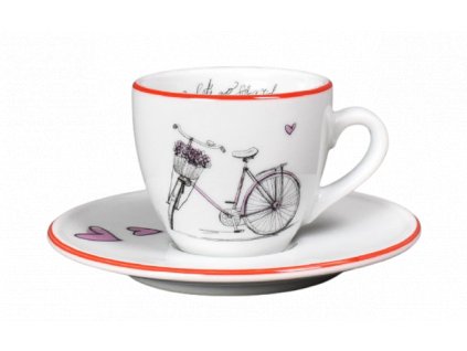 Porcelánový šálek s podšálkem na espresso dámské kolo s červenou linkou - 90 ml