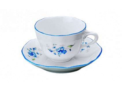 Porcelánový šálek s podšálkem pomněnky s modrou linkou na espresso - 80 ml