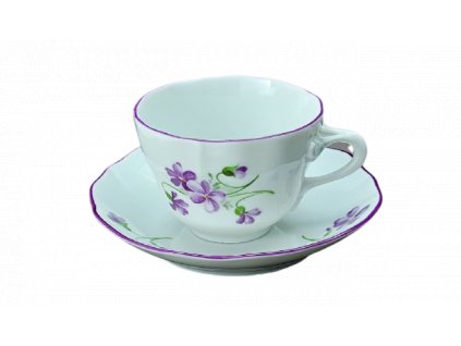 Porcelánový šálek s podšálkem fialky s fialovou linkou na espresso - 80 ml