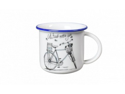 Porcelánový hrnek na espresso pánské kolo s modrou linkou