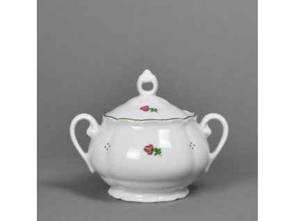 Porcelánová cukřenka Verona dekor červený květ se zelenou linkou