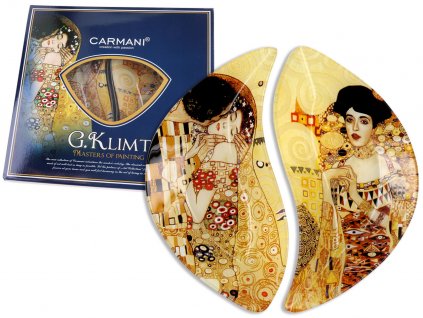 Skleněný talíř 2 ks Gustav Klimt Adela a Polibek