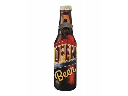 Nástěnný otvírák na láhve ze dřeva a kovu OPEN Beer