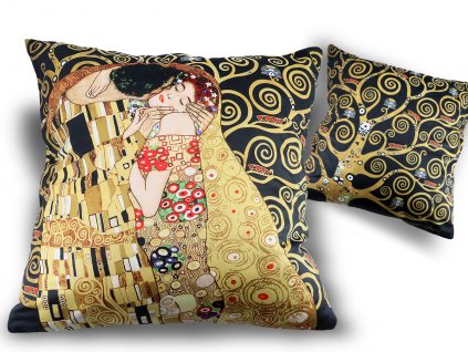 Polštář Gustav Klimt POLIBEK tmavý podklad